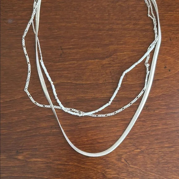 LOFT Outlet Women's Fashion Jewelry 3 Tier Silver Necklace OS NWOT - Picture 3 of 6